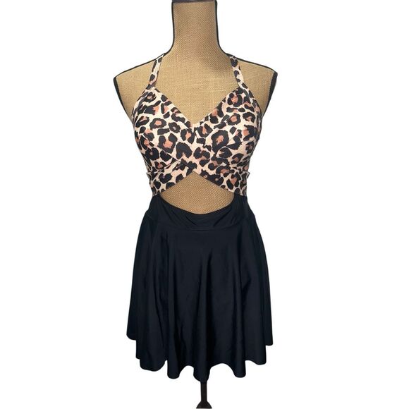 B2prity Cutout One Piece Skirt L Tie Back Swimdress Tummy Control Bathing Suit - Picture 7 of 14